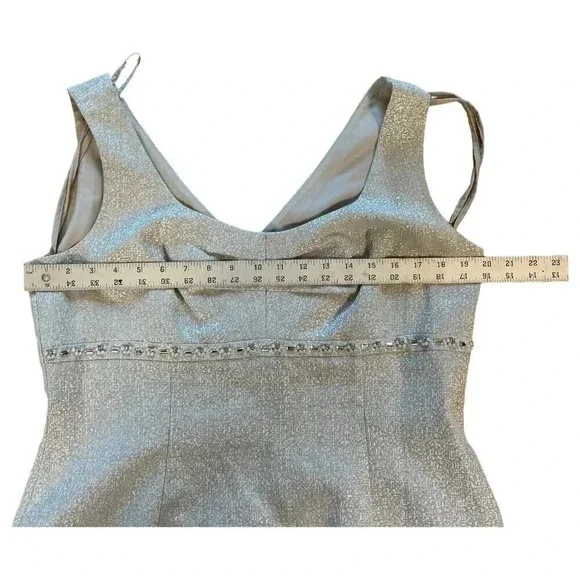 Tahari Metallic Silver Tweed Cocktail Dress Knee Length Party Sleeveless Size 14 - Picture 5 of 6